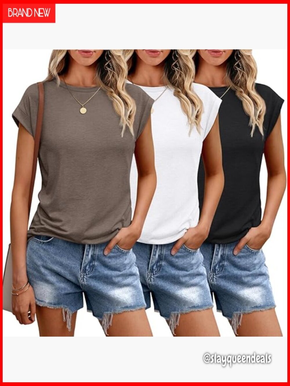 3 Pack Cap Sleeve T-Shirts Business Casual Lightweight Polyester Blend Tees